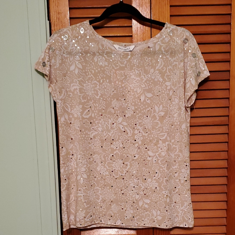 Elegant Cream Floral Blouse with Sequins